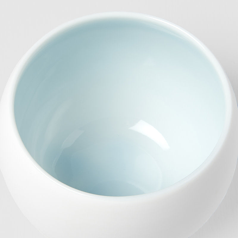 Teas & Accessories: Cup Shochu 8.5cm Matte White & Light Blue Glaze