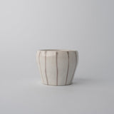 Building Materials: Cup 8cm 160ml Cream Grey Stripe Design
