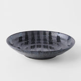 Pasta Bowl Flat 23cm Gloss Black Stripes On Gunmetal Black Glaze