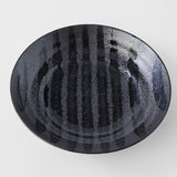 Pasta Bowl Flat 23cm Gloss Black Stripes On Gunmetal Black Glaze