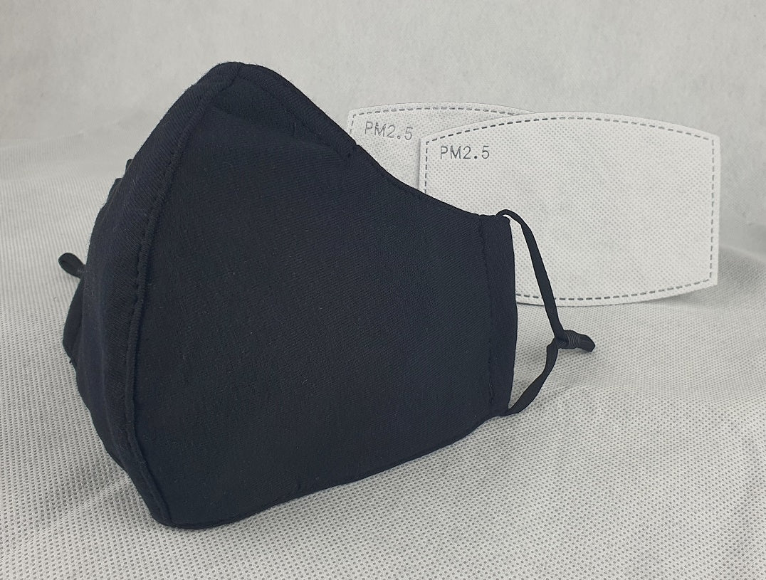 Protective Equipment: NEW Cotton Cloth Face Mask w 2 Filters Reusable Washable Adjustable 3Ply Black
