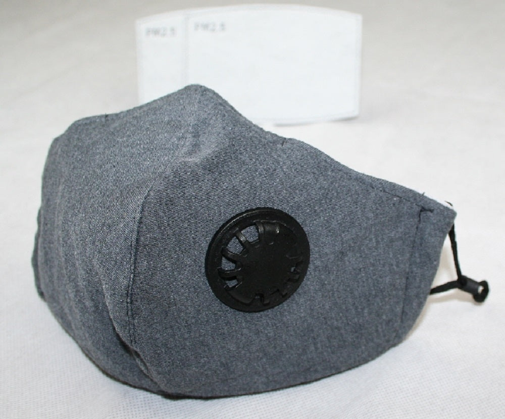 Protective Equipment: Cotton Cloth Face Mask w 2 Filters Reusable Adjustable 3Ply Grey