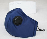 Skincare Masks & Peels: Reusable Cotton Cloth Face Mask w 2 PM2.5 Filters Adjustable w Breathing Valve 3Ply Blue
