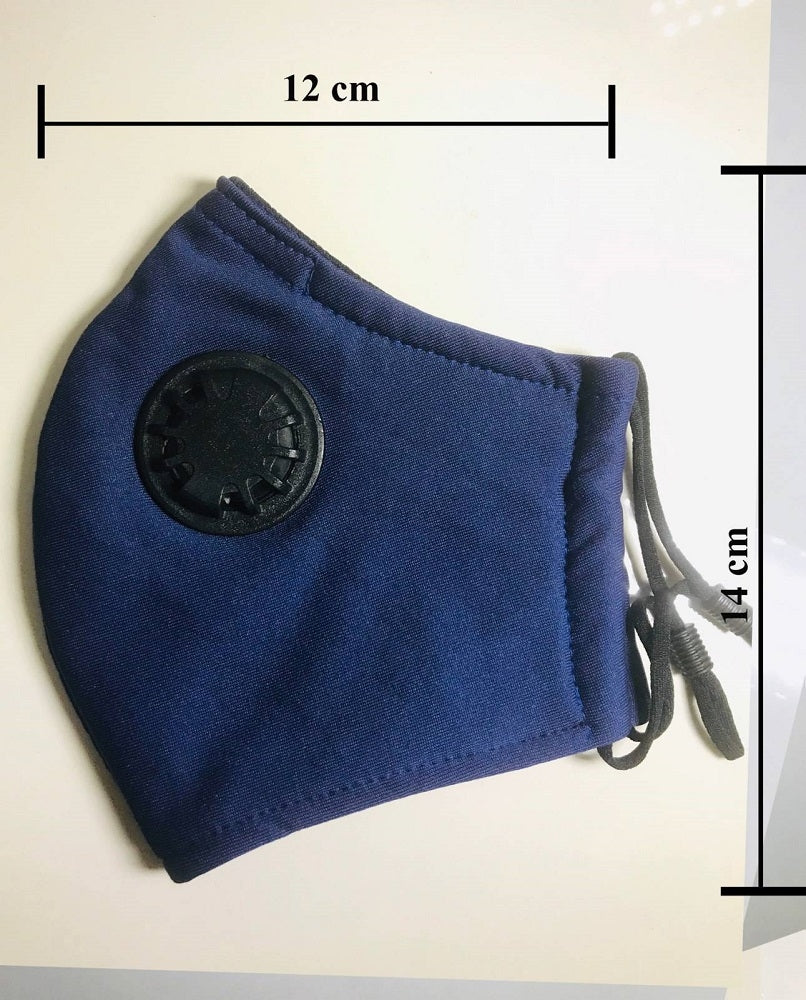 Skincare Masks & Peels: Reusable Cotton Cloth Face Mask w 2 PM2.5 Filters Adjustable w Breathing Valve 3Ply Blue