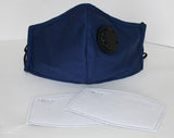 Skincare Masks & Peels: Reusable Cotton Cloth Face Mask w 2 PM2.5 Filters Adjustable w Breathing Valve 3Ply Blue