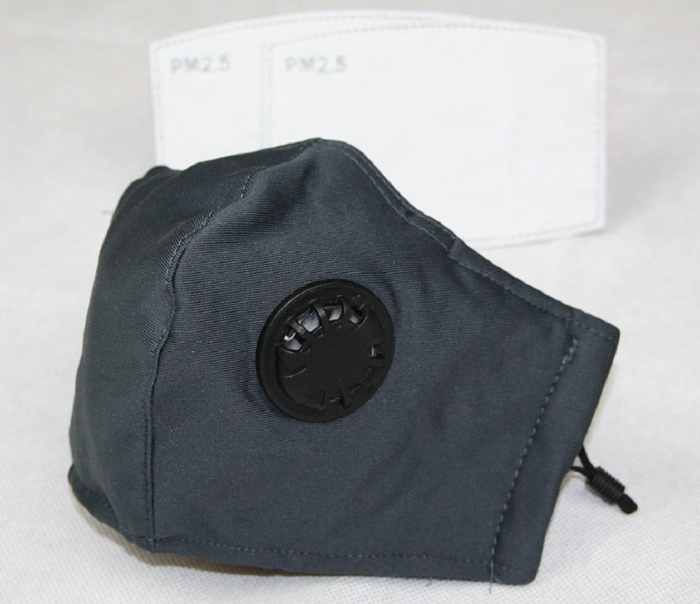Skincare Masks & Peels: Reusable Cotton Cloth Face Mask w 2 PM2.5 Filters Adjustable w Breathing Valve 3Ply Slate Grey