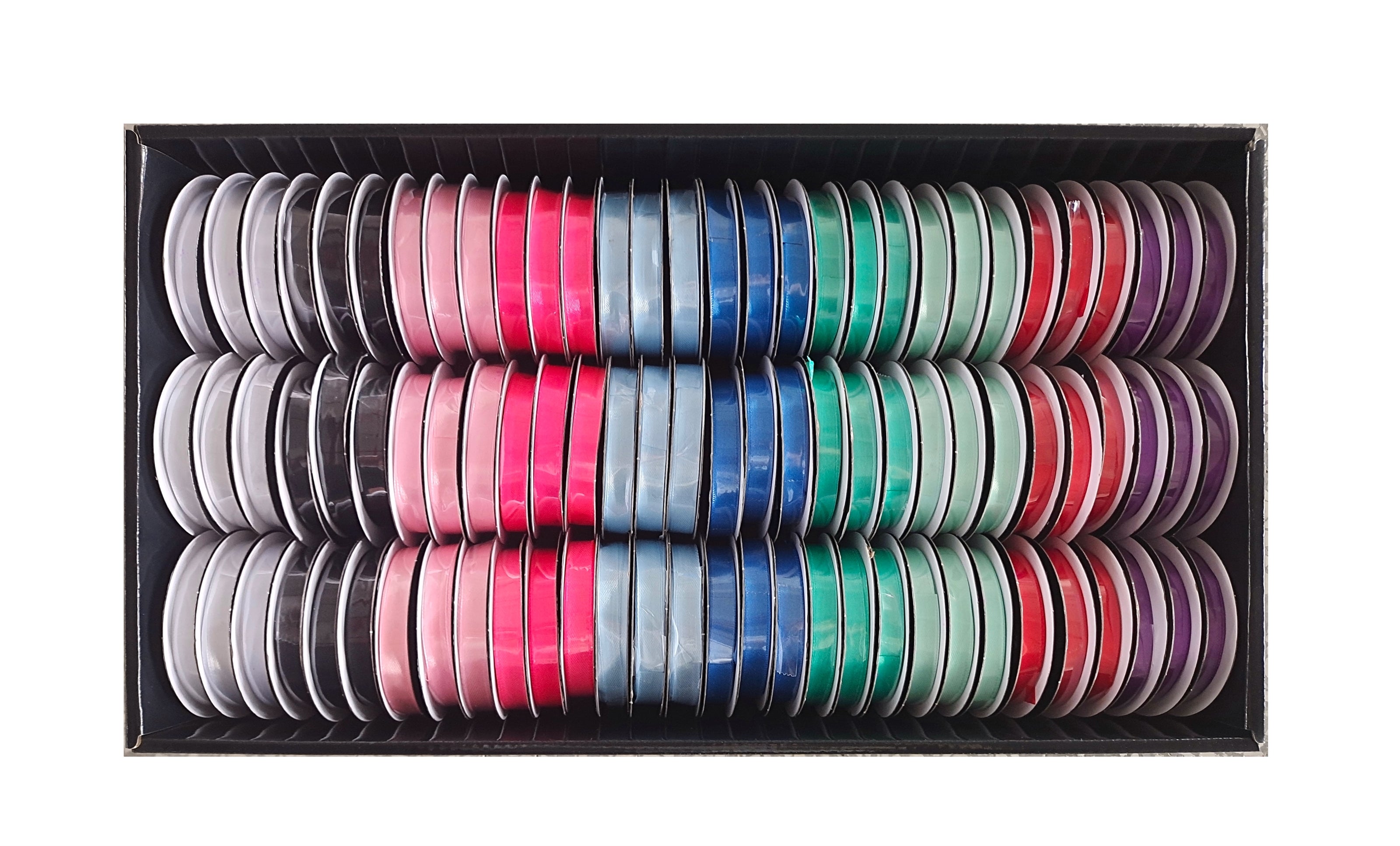 Paper Products: bulk 90 Roll Satin Ribbon 4.5mt 10mm Displayed Box