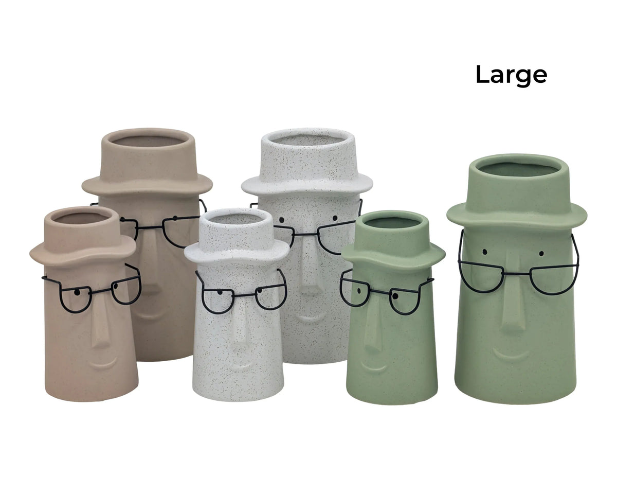 Bulk 9 Man W Metal Glasses Ceramic Vase 12.5x12.5x21cmh 3asst