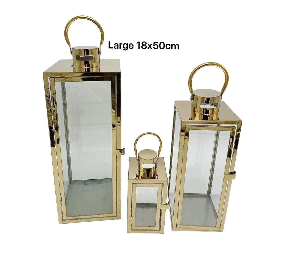 Bulk 4 Large Polish Gold Metal & Glass Lantern 18x50cmh