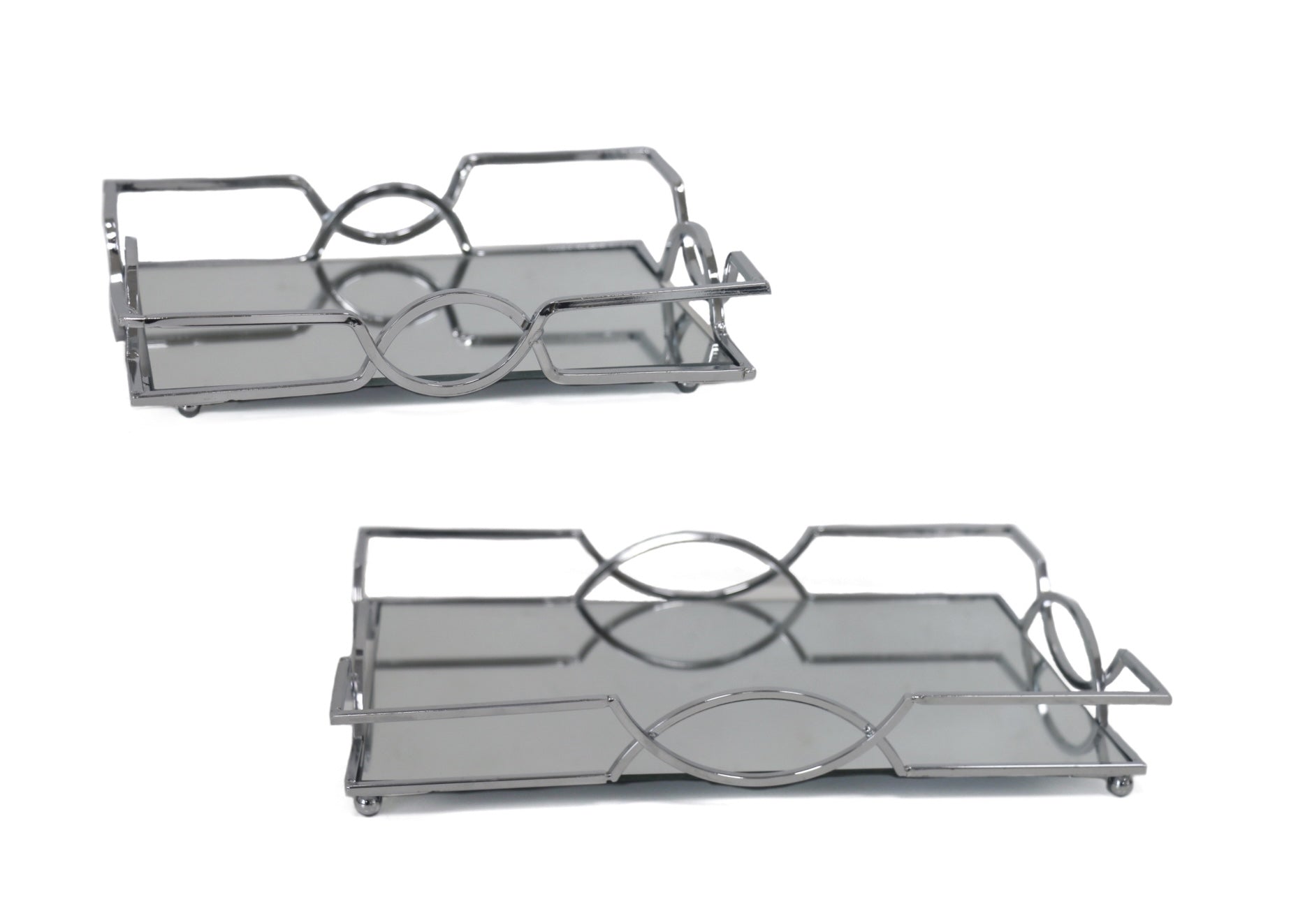 Audio Accessories: Set 2 Rectangle Silver Mirror Tray 31cm