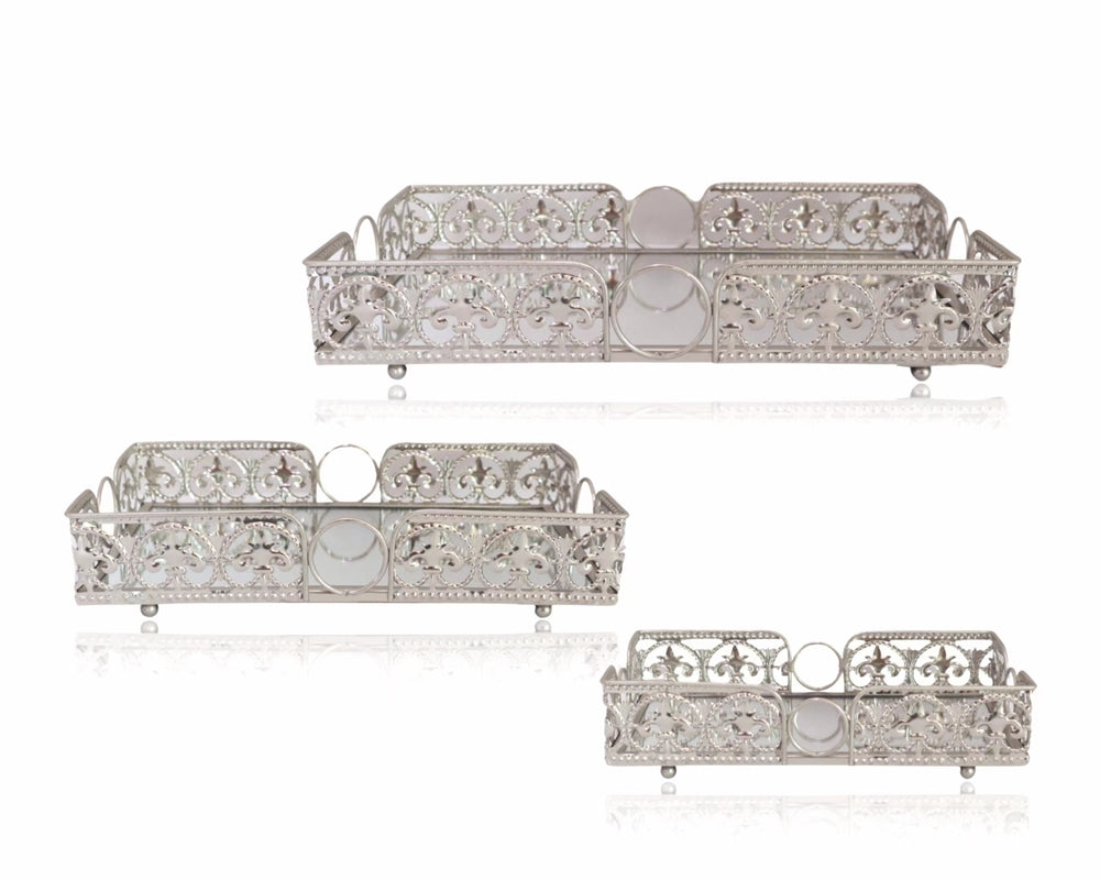 Kitchen & Bathroom DIY: Set 3 Silver Rectangle Metal Tray 32cm
