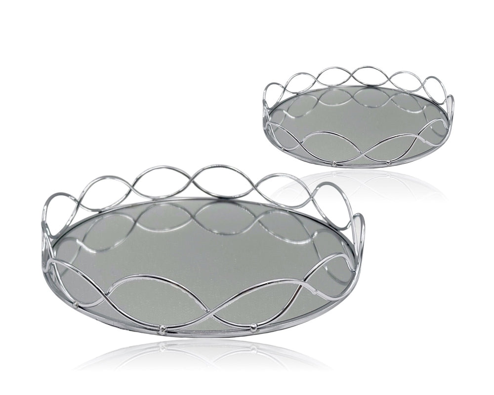 Kitchen & Bathroom DIY: Set 2 Round Silver Mirror Tray 30cm
