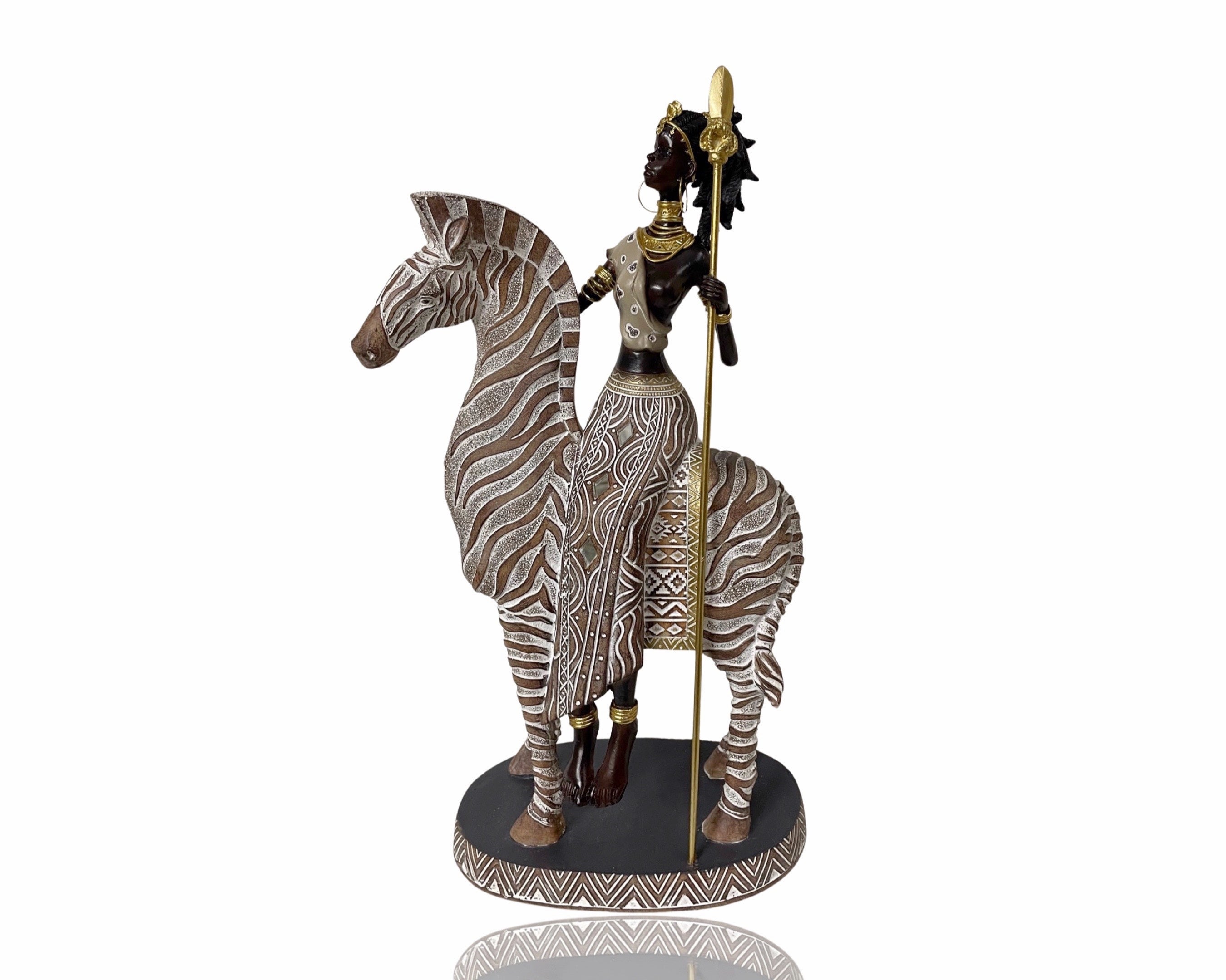Reptile & Amphibian Habitat Accessories: Polyresln African Warrior On Zebra 17x33cm