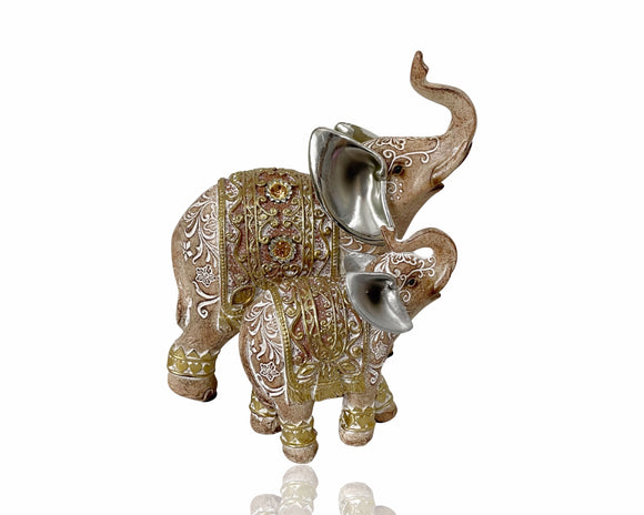 Polyresln Mehndi Design Elephant Mum & Baby Ornament 13x15cm