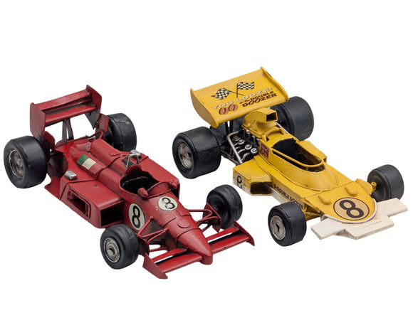 Set 2 Metal Vintage Racing Cars 27cm