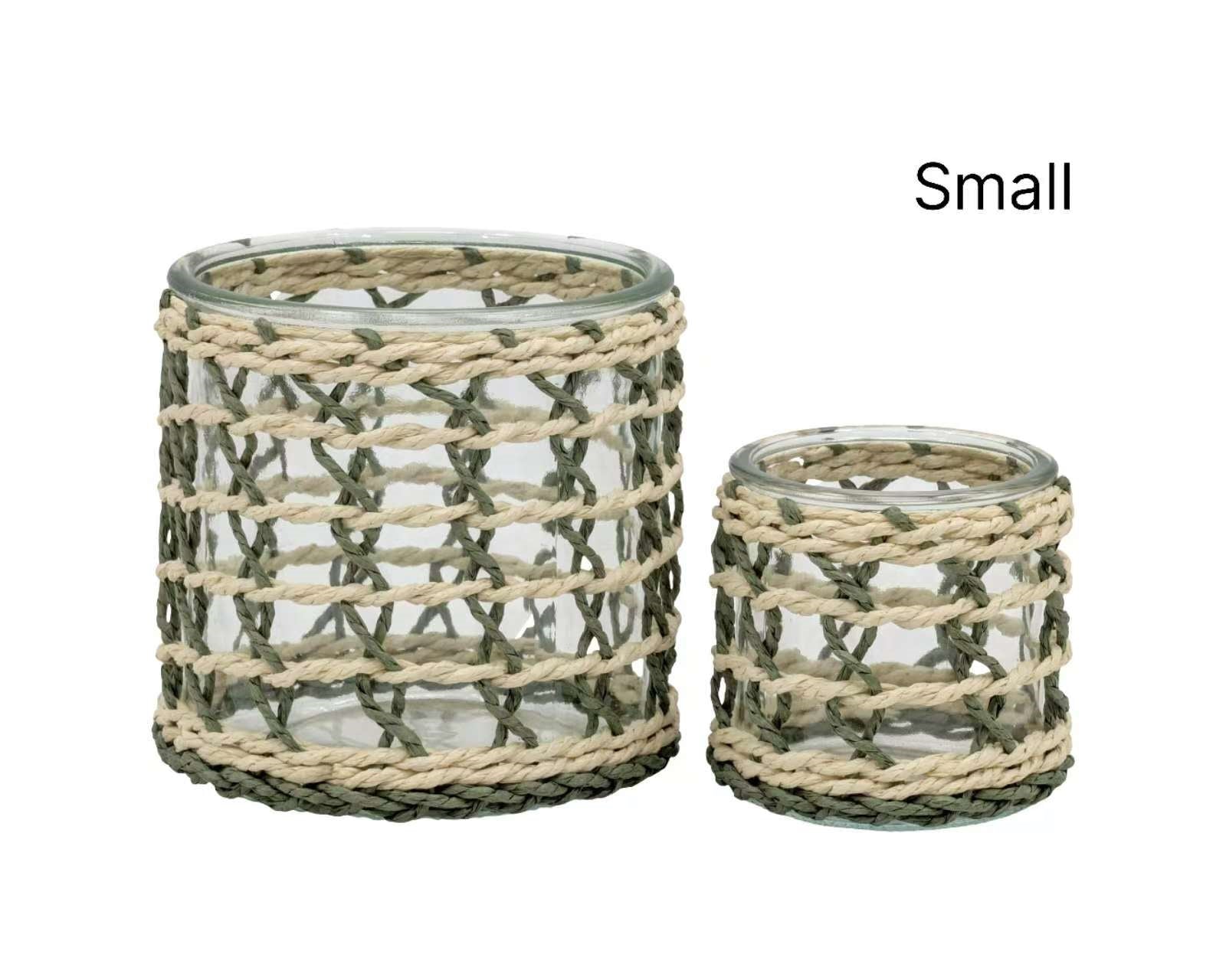 bulk 24 Forest Green Paper Rope Glass Jar 8cm