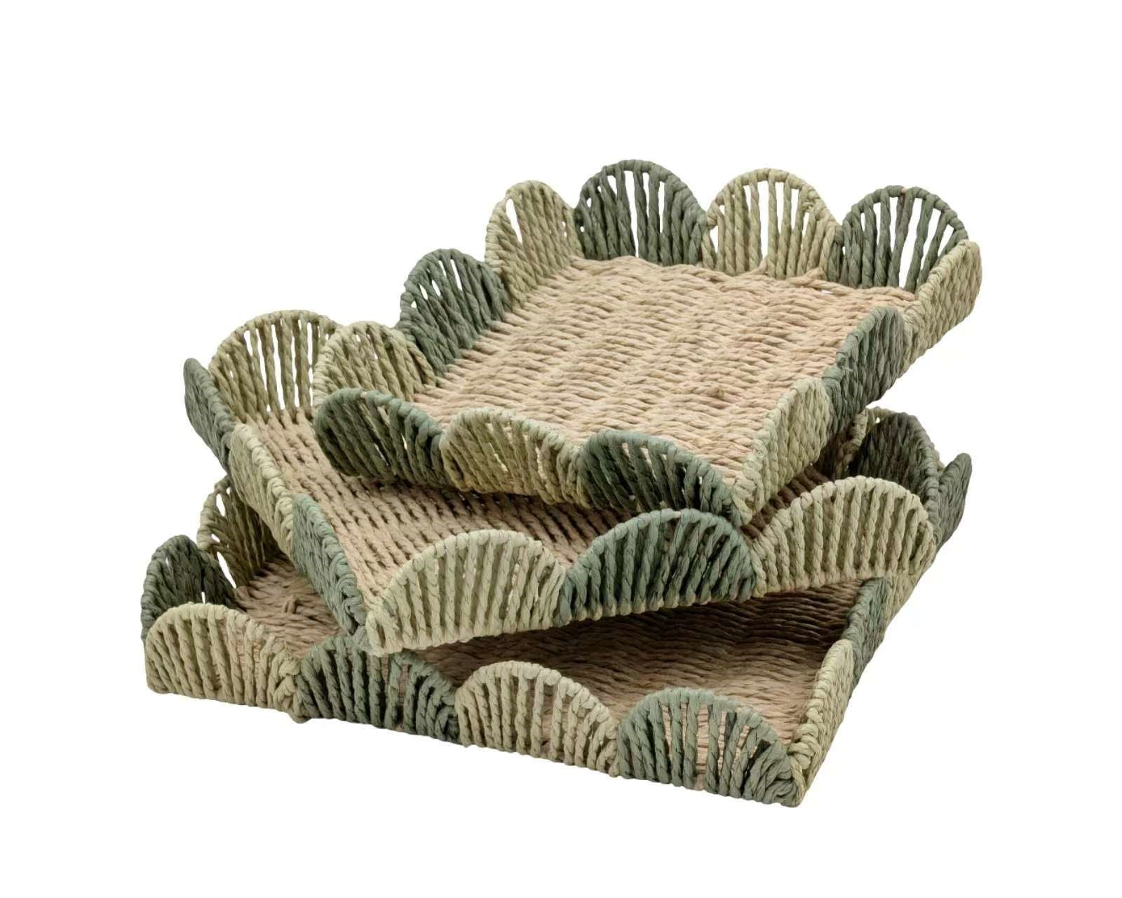 Set 3 Forest Green Paper Rope Tray 5cm