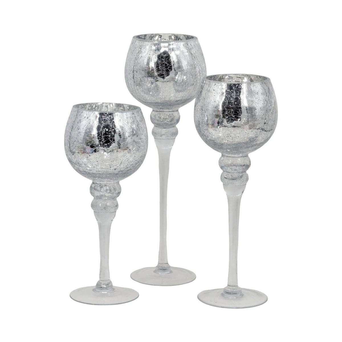 Bulk 2 Silver Crackle Candle Holder s/3 13x13x40cmh