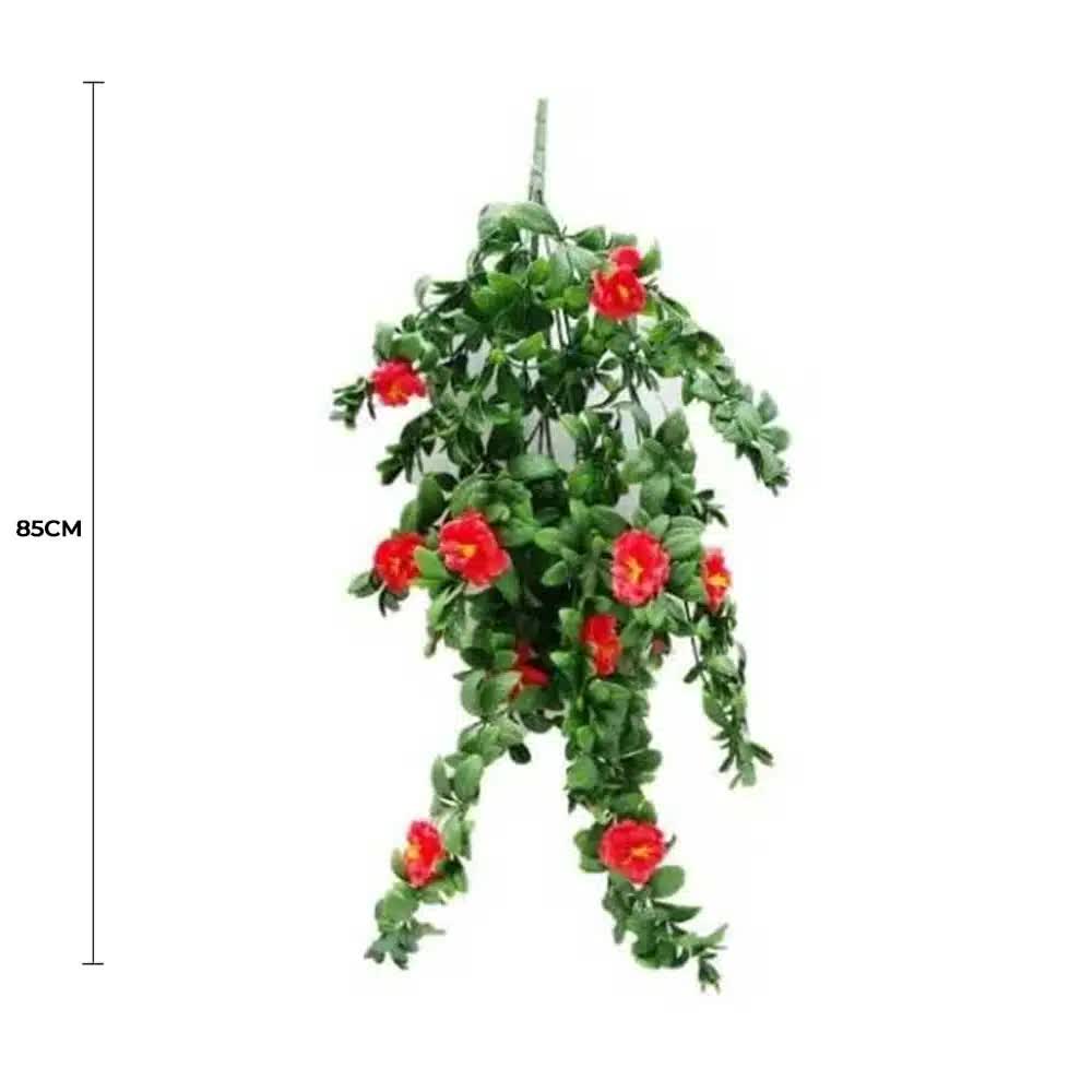 Artificial Hanging Plants: Hanging Red Rose Stem UV Resistant 85cm