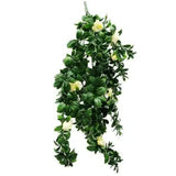 Artificial Hanging Plants: Hanging White Rose Stem UV Resistant 85cm
