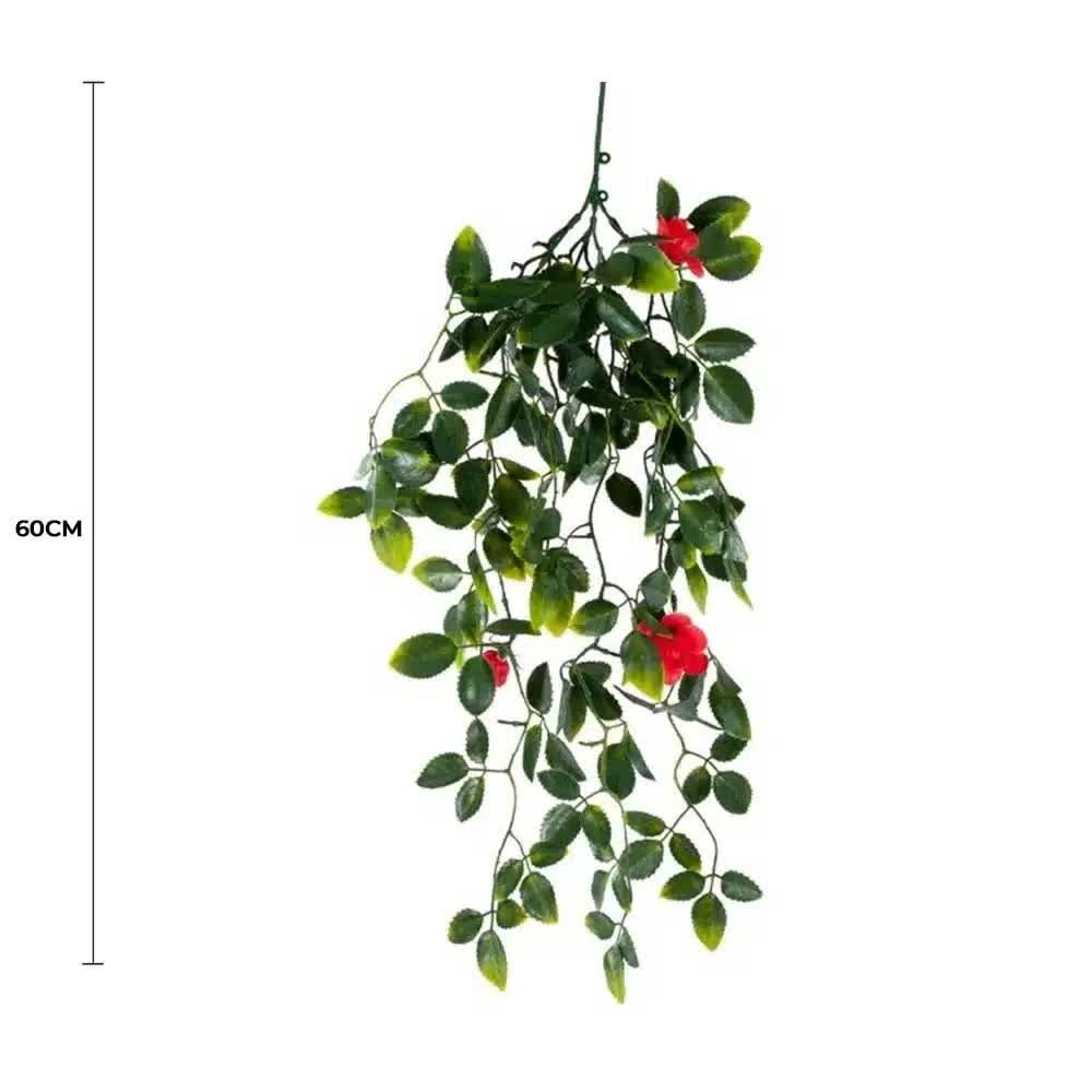 Artificial Hanging Plants: Red Mixed Hanging Foliage UV Resistant 60cm