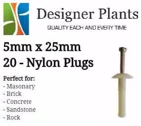 Automotive Repair & Speciality Tools: 5mm x 25mm Nylon Plug (Masonry Surfaces) - 20 Pieces