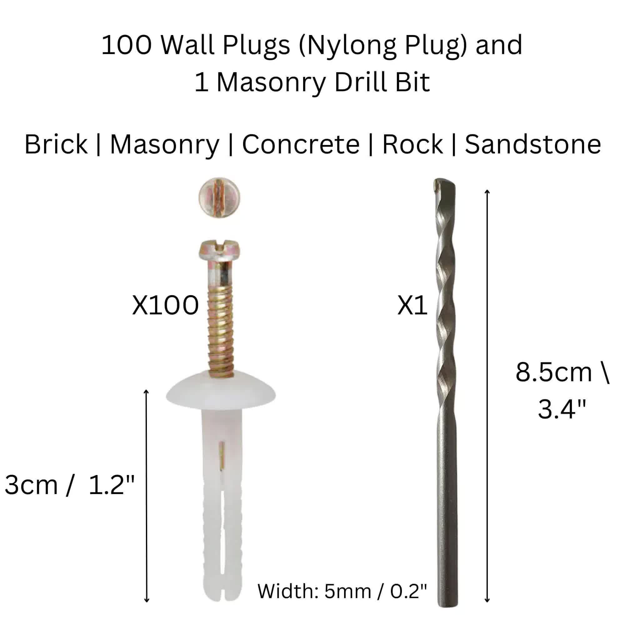 Automotive Repair & Speciality Tools: 5mm x 25mm Nylon Plug (Masonry Surfaces) - 100 Pieces