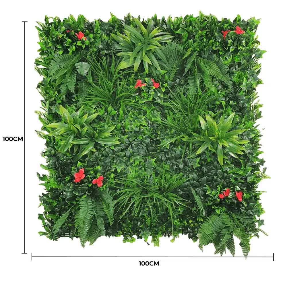 Artificial Hanging Plants: Elegant Red Rose Vertical Garden / Green Wall UV Resistant Sample