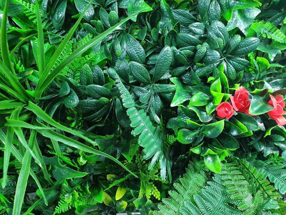Artificial Hanging Plants: Elegant Red Rose Vertical Garden / Green Wall UV Resistant Sample