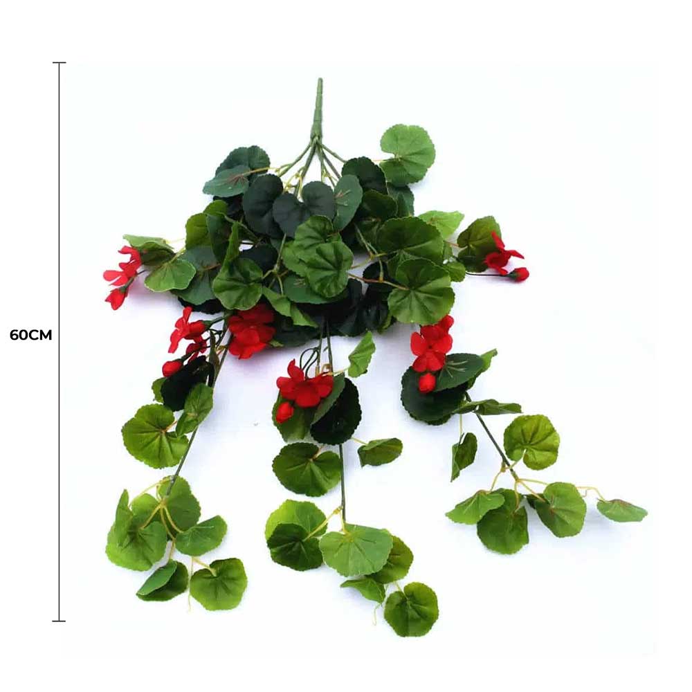 Wellness Accessories: Artificial Geranium Hanging Bush with Red Flowers 60cm