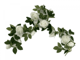 Christmas Wreaths & Garlands: Flowering White Artificial Rose Garland 190cm