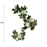 Christmas Wreaths & Garlands: Flowering White Artificial Rose Garland 190cm