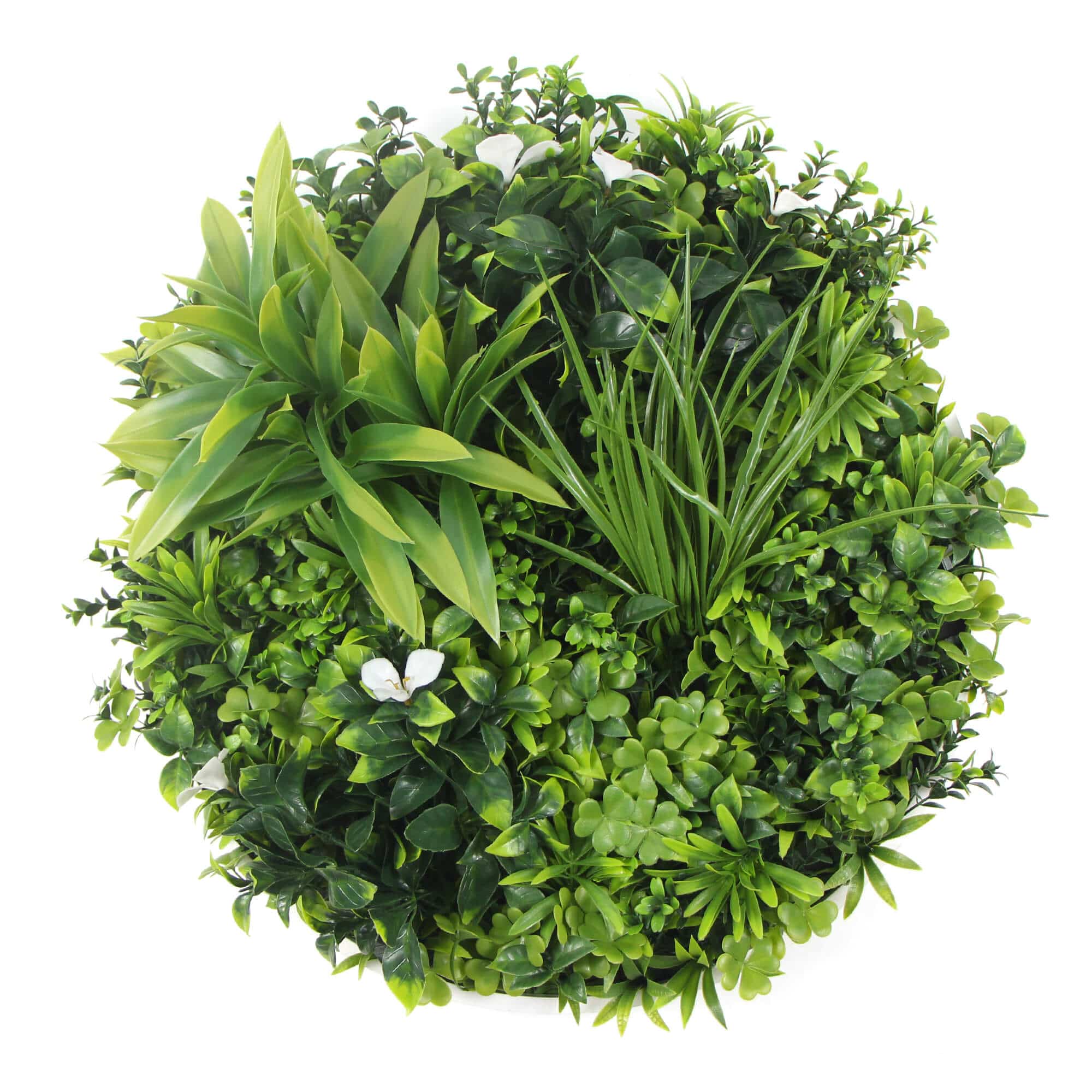 Artificial Wall Plants: Three Flowering White Green Wall Disc UV Resistant 50cm Bundle