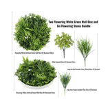 Artificial Wall Plants: Two Flowering White Green Wall 50cm Discs and Six Flowering Stems Bundle