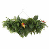 Garden Ornaments: Artificial Hanging Plant Arrangement With Tropical Flowers in a Rectangular Arrangement 100cm x 30cm Mesh + Foliage