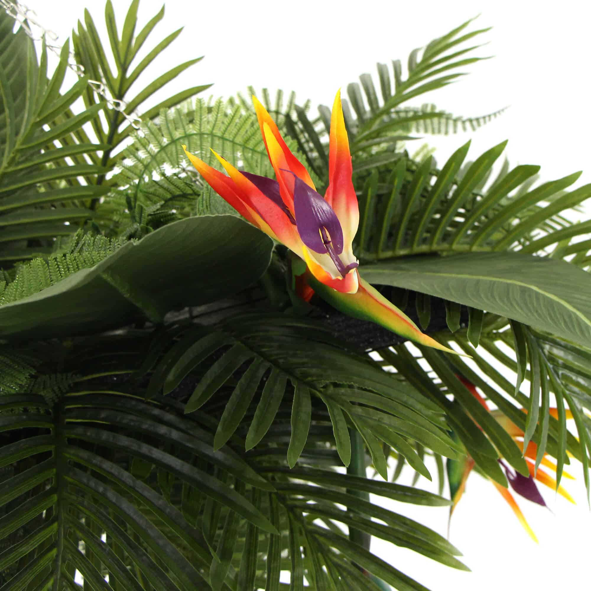 Garden Ornaments: Artificial Hanging Plant Arrangement With Tropical Flowers in a Rectangular Arrangement 100cm x 30cm Mesh + Foliage