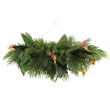 Garden Ornaments: Artificial Hanging Plant Arrangement With Tropical Flowers in a Rectangular Arrangement 100cm x 30cm Mesh + Foliage