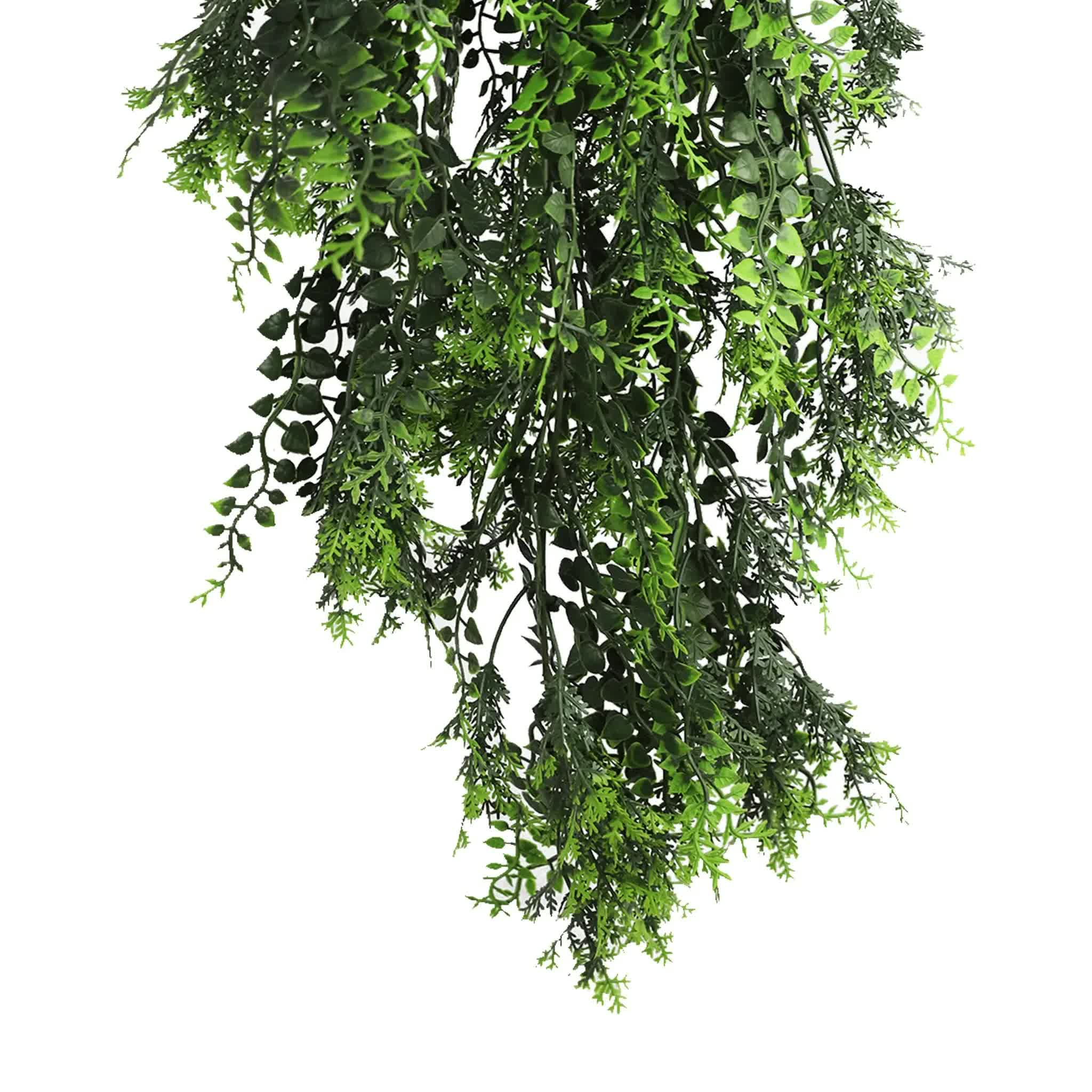 Artificial Hanging Plants: Artificial Hanging Mediterranean Fern Vine UV Resistant and Fire Rated 22cm x 76cm