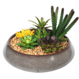 Artificial Potted Plants: Potted Artificial Succulents with Round Decorative Bowl 19cm