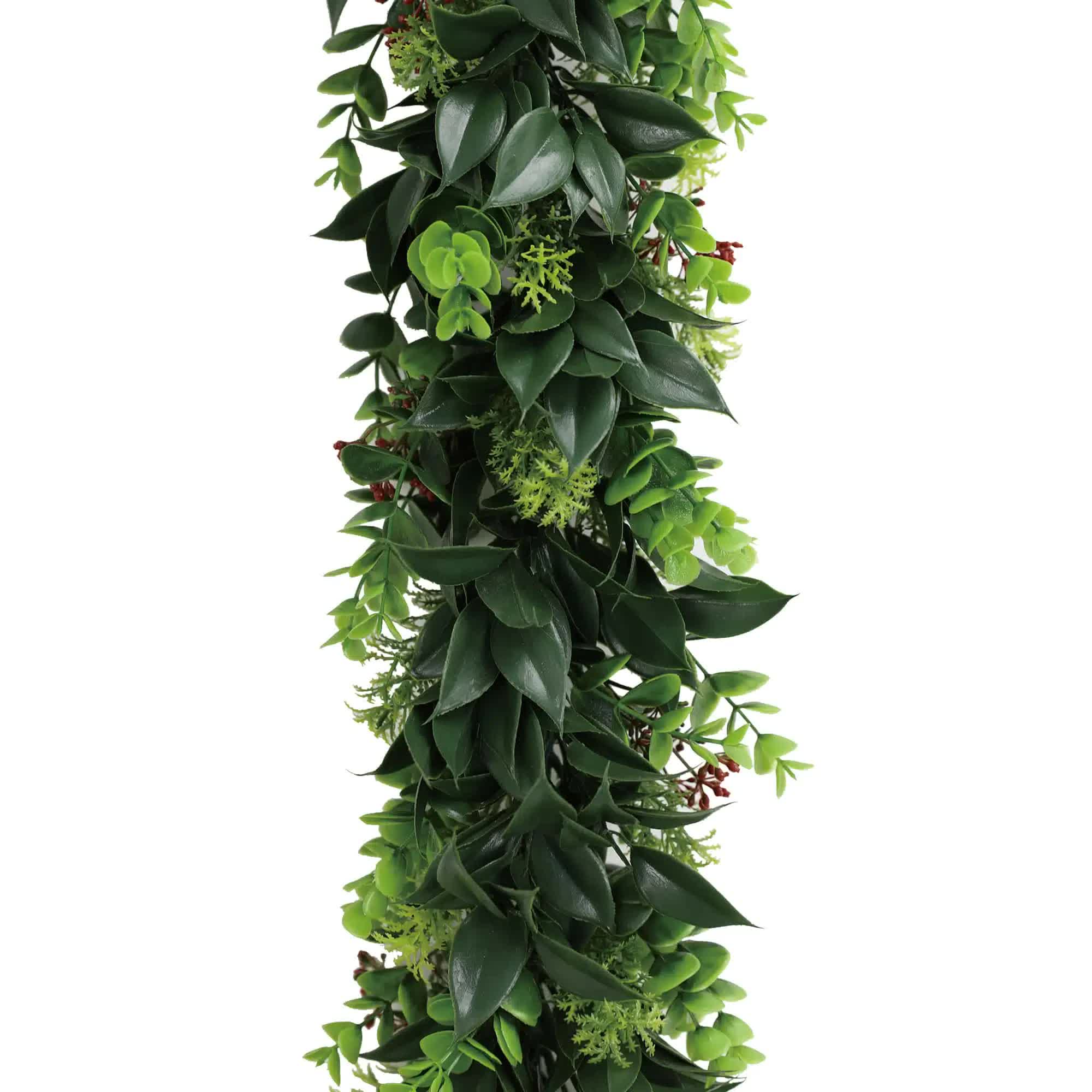 Artificial Hanging Plants: Artificial Extendable Hanging Wreath UV Resistant 55cm
