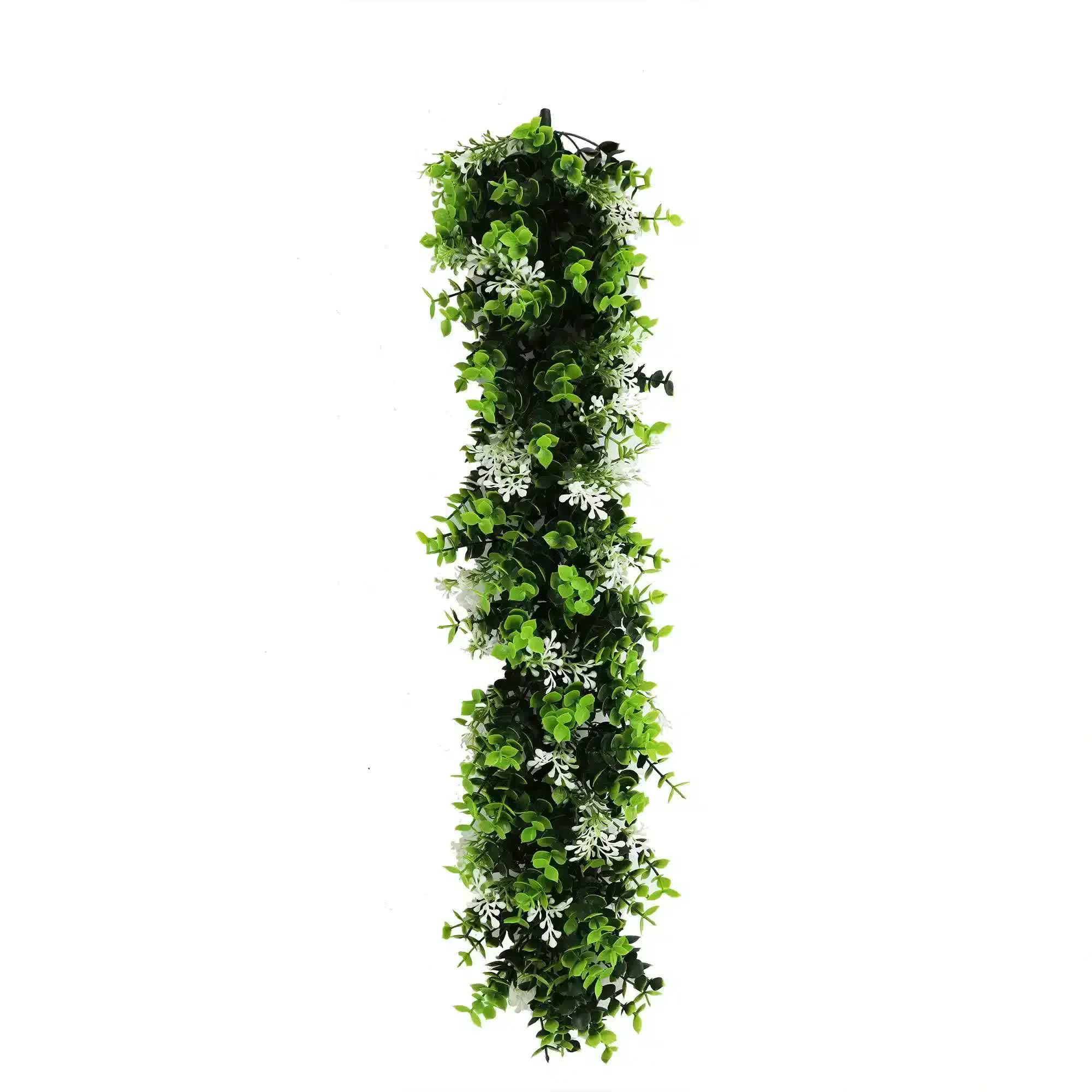 Artificial Hanging Plants: Artificial Extendable Hanging Flowering White Eucalyptus Vine UV Resistant 55cm