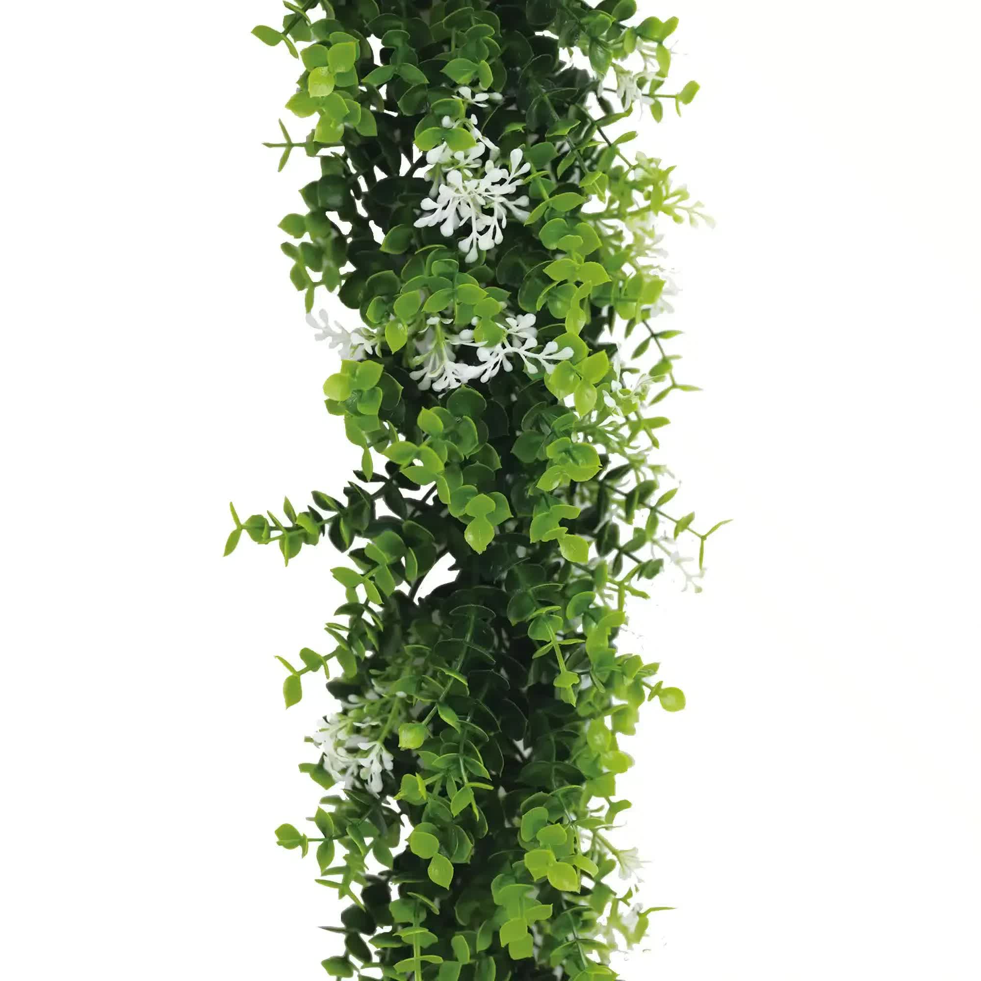 Artificial Hanging Plants: Artificial Extendable Hanging Flowering White Eucalyptus Vine UV Resistant 55cm