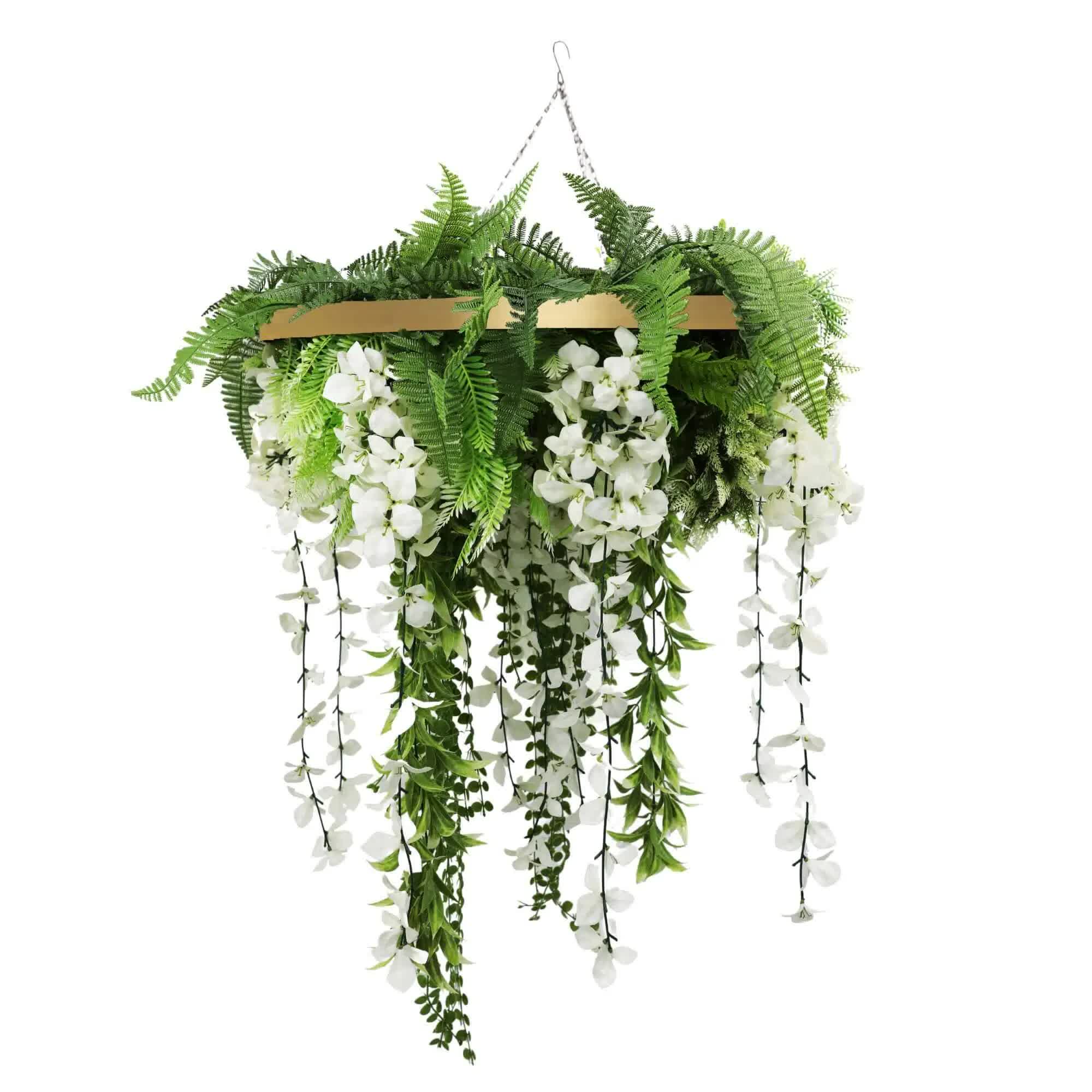Caravan Accessories: Gold Framed Roof Hanging Disc with Draping Life-Like Wisteria Flowers UV Resistant 60cm
