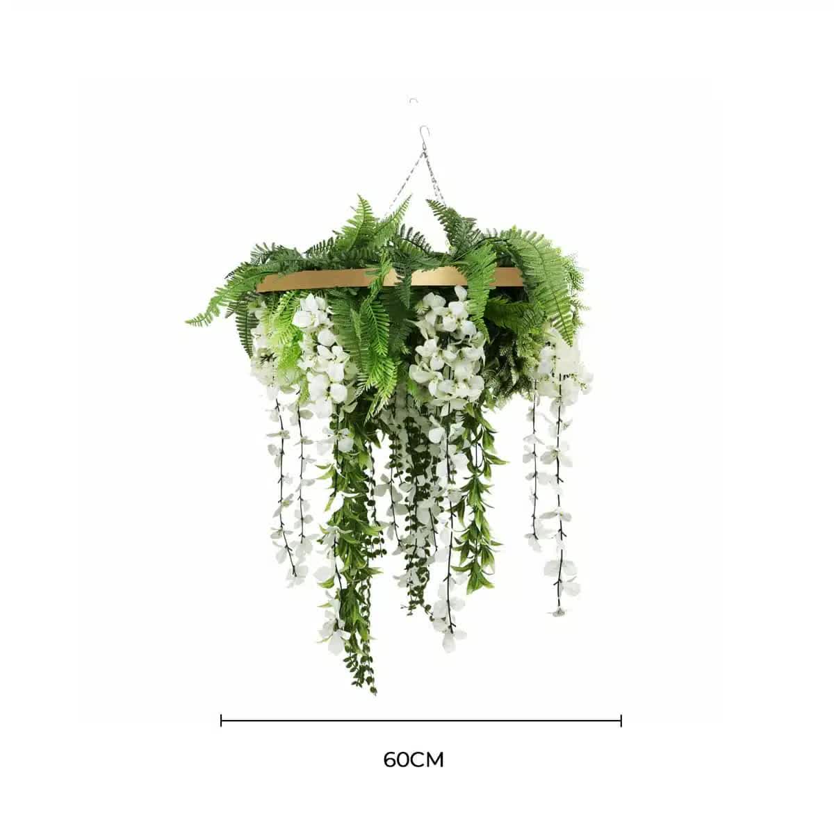 Caravan Accessories: Gold Framed Roof Hanging Disc with Draping Life-Like Wisteria Flowers UV Resistant 60cm