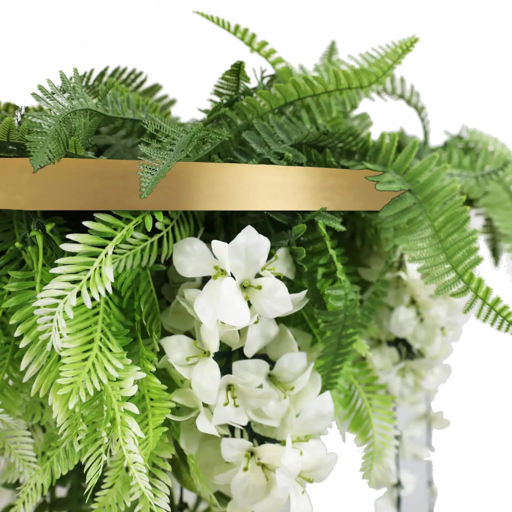 Caravan Accessories: Gold Framed Roof Hanging Disc with Draping Life-Like Wisteria Flowers UV Resistant 60cm