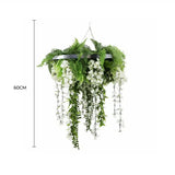 Caravan Accessories: Silver Framed Roof Hanging Disc With Draping Life-Like Wisteria Flowers UV Resistant 60cm
