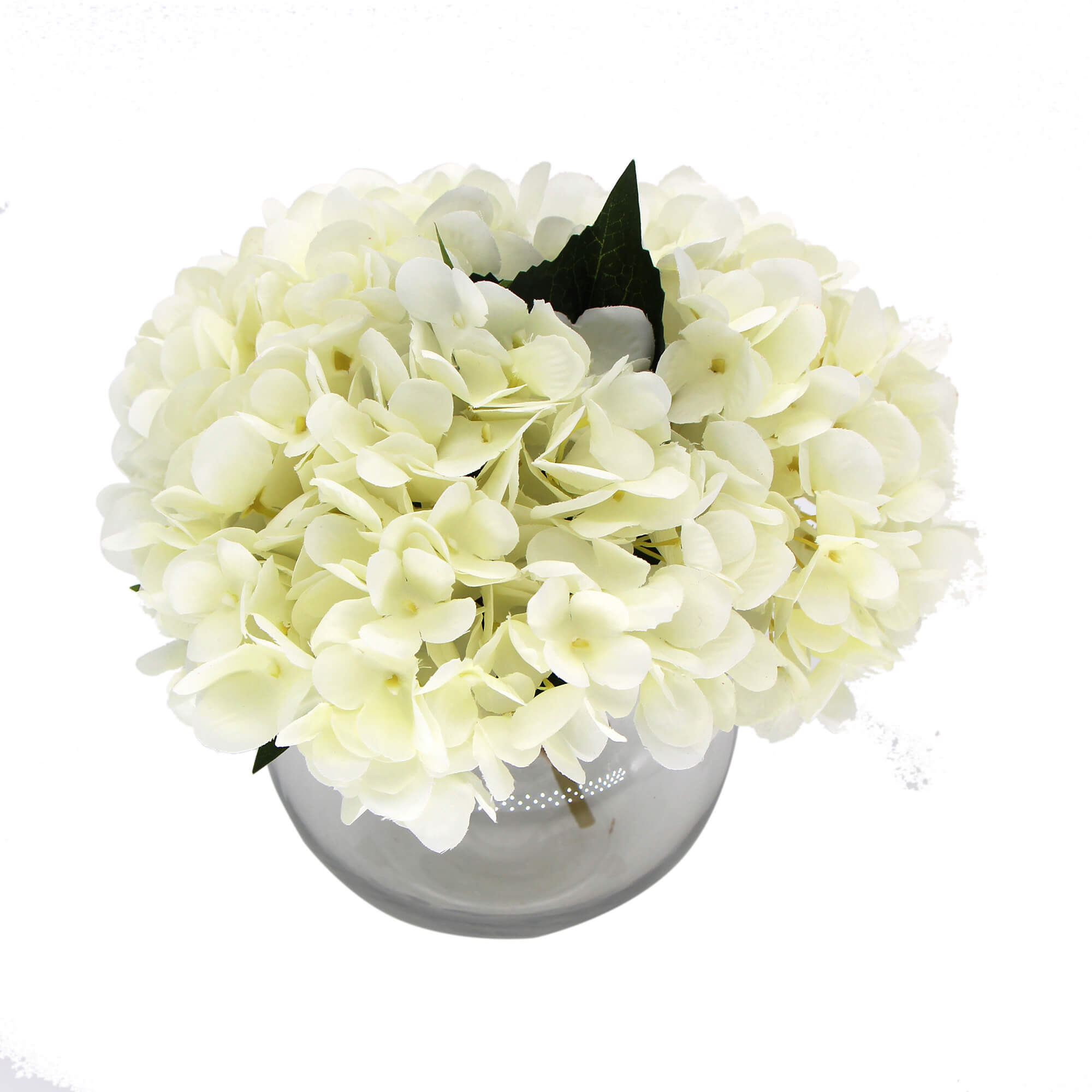Premium Faux Hydrangea with Glass Vase (Artificial Flowering White Hydrangea) 23cm