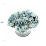 Artificial Potted Plants: Premium Faux Hydrangea with Glass Vase (Artificial Flowering Blue Hydrangea) 23cm