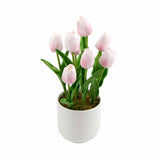 Vases & Table Decor: Flowering Pink Artificial Tulip Plant Arrangement With Ceramic Bowl 35cm