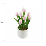 Vases & Table Decor: Flowering Pink Artificial Tulip Plant Arrangement With Ceramic Bowl 35cm